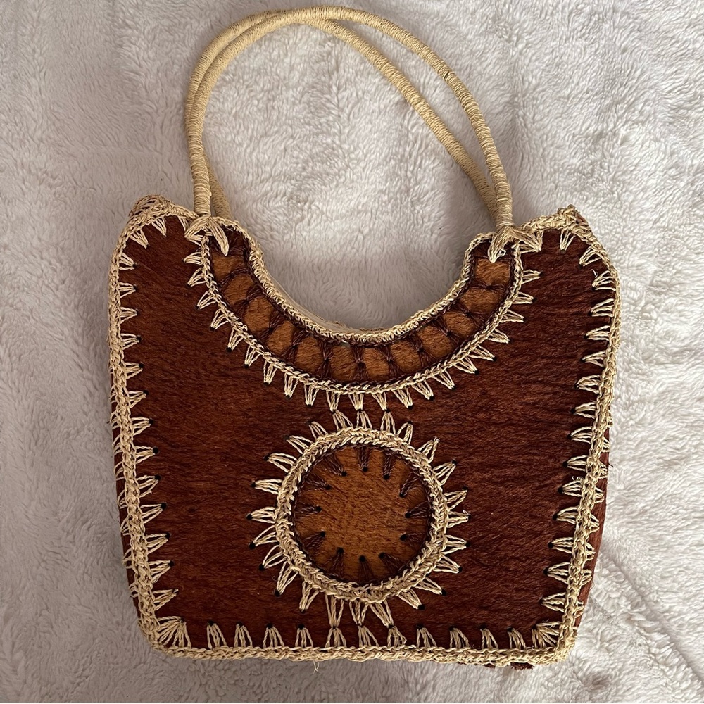 Boho Brown & Tan fiber bag